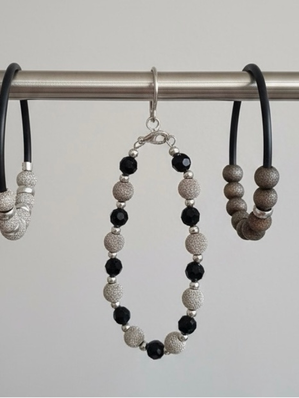 Sterling Silver & Black Beaded Women's Bracelet